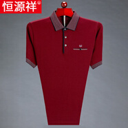 恒源祥桑免燙高端男士短袖T恤翻領(lǐng)大碼中年爸爸裝透氣打底衫 紅色HYX9828W L 170建議115-135斤