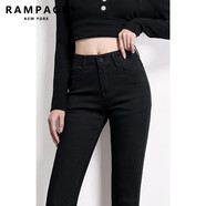 RAMPAGE高品質(zhì)純黑色牛仔褲女2025秋季新款彈力高腰修身顯瘦小腳褲子女 黑色九分【專(zhuān)柜品質(zhì)】 常規 26