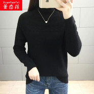 萱戀菲毛衣女加絨加厚秋冬季新款寬松半高領(lǐng)毛衣女內(nèi)搭韓版長(zhǎng)袖打底衫女 黑色【不加絨】 XL 建議115-125斤