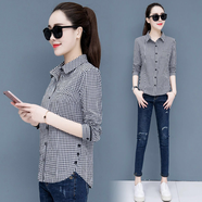 歐洛黛襯衫女春裝女裝新款韓版百搭時(shí)尚襯衣女春秋女裝休閑長(cháng)袖上衣女 黑色格子 2XL