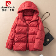 皮爾卡丹高檔品牌女裝白色短款羽絨服女2022年新款冬裝女裝秋冬外套女厚冬季加厚顯瘦 紅色 L