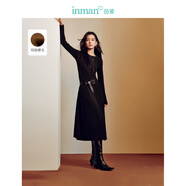 茵曼（INMAN）設(shè)計(jì)感長袖磨毛連衣裙2025春秋季女裝新品收腰顯瘦打底長裙子 玄黑色 S