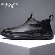 步萊恩（BULAIEN）秋冬季男鞋真皮一腳蹬板鞋軟底防滑潮流百搭中幫男士休閑皮鞋 黑色-單鞋 39 皮鞋碼
