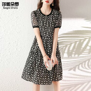 莎妮朵羅大碼女裝胖mm遮肚顯瘦雪紡連衣裙2025新款夏季中長款A字裙子20223 黑色 3XL 建議145-160斤穿著