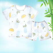 小素材兒童短袖竹纖維睡衣套裝嬰兒幼兒內衣空調服寶寶夏季薄款男童女夏 夏日水果套頭藍 100