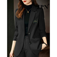 JPN 香港潮牌小西裝套裝女新款休閑氣質(zhì)職業(yè)長(cháng)袖西服外套顯瘦兩件套 黑色(西裝+褲子) L