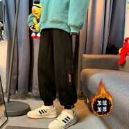 尡韻國潮褲子男春秋季韓版寬松潮牌休閑褲男ins港風(fēng)潮流痞帥運動(dòng)九分 T90黑色加絨加厚款 2XL【建議145-160斤】