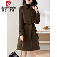 皮爾卡丹（pierre cardin）毛呢連衣裙女中長款2023秋冬新款感氣質(zhì)收腰顯瘦兩件套套裝裙子潮 咖色 XL