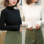 琳茹曼半高領(lǐng)打底衫秋冬修身長(cháng)袖t恤女韓版緊身薄款黑色內搭上衣    黑色+白色【兩件裝】  M建議90-105斤