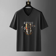 畢蒙加肥加大碼寬松休閑短袖t恤男士夏季肥佬打底衫潮胖子V領(lǐng)體恤 黑色 XXL（160-190斤）