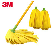 3M 思高一拖凈棉線布條吸水無紡布拖把墩布家用一拖凈老式傳統(tǒng)拖把 吸水型拖把1桿+3頭