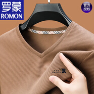 羅蒙（ROMON）春秋季薄款男士長(cháng)袖t恤v領(lǐng)純棉純色內搭上衣雞心領(lǐng)打底衫 5510駝色 185/3XL165-180斤