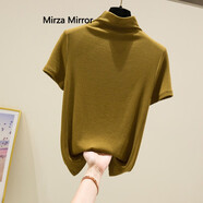 Mirza Mirror半高領(lǐng)短袖打底衫女t恤春秋百搭氣質(zhì)新疆棉針織內搭上衣 橄欖綠 XL