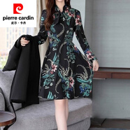 皮爾卡丹（pierre cardin）時(shí)尚韓版2023秋冬套裝新款中長(zhǎng)款長(zhǎng)袖連衣裙風(fēng)衣外套女套裝針織 6638#黑色連衣裙 M