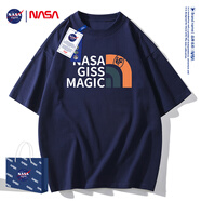 NASA GISS短袖t恤男夏季衣服純棉薄情侶款半截袖學生上衣男裝寬松體恤潮ins NS8047深藍 S 建議90-115斤
