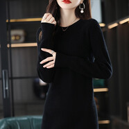 燕潯針織毛衣裙女新款2024秋冬季紅色直筒中長(cháng)款內搭打底連衣裙 黑色 均碼 (建議80-140斤)