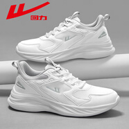 回力運動(dòng)鞋夏秋季網(wǎng)面透氣學(xué)生跑步鞋白色軟底情侶鞋皮面輕便鞋子男女 白灰 41