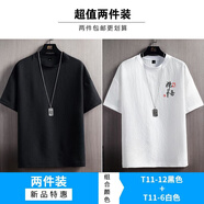浩術(shù)冰絲感2024夏季新款薄短袖t恤男士潮流潮牌ins寬松半袖男生上衣服 097黑+禪悟白【2件裝】 XL 【建議115-130斤】