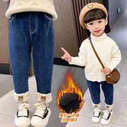 童臻愛童裝女童加絨牛仔褲冬裝兒童保暖褲子2025新款女孩寶寶加厚休閑褲 YL加絨腳口小熊牛仔褲 130 (適合身高120-130cm)