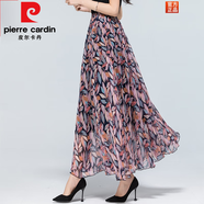 皮爾卡丹（pierre cardin）波西米亞半身裙女夏季顯瘦百搭高腰雪紡碎花松緊腰大擺仙長(cháng)裙子 五彩葉子 XL