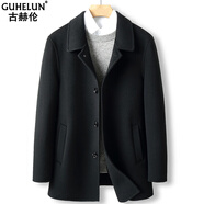 古赫倫（GUHELUN）輕奢品牌雙面羊絨大衣男士2024新款羊毛毛呢子大衣商務(wù)休閑外套男 黑色 180/XL (140-155)