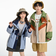 森女部落瘋狂動(dòng)物城尼克聯(lián)名情侶裝無(wú)性別撞色連帽風(fēng)衣外套潮 藍(lán)色（單件） 單件 M