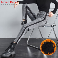 LOVER RUCCI歐洲站潮靴褲2025春秋牛仔褲女緊身小腳褲彈力高腰加長(cháng)鉛筆褲子 灰色側邊條紋款加 絨 正?？?27 100斤左右