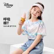 迪士尼（DISNEY）童裝兒童女童短袖T恤針織雙面吸濕打底上衣24夏DB421AA17紫100