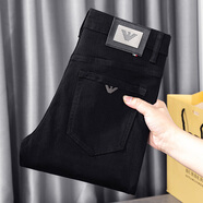 微斜歐洲站牛仔褲男秋冬款修身小腳純黑色褲子男高端潮牌男士彈力休閑 黑色8810 33