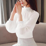 亞貝梵22年春秋新款韓版修身百搭燈籠袖歐洲站甜美雪紡衫釘珠長(cháng)袖上衣女 白色【加背心】 2XL建議125-135斤