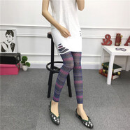 展緣薄款網(wǎng)紗打底褲女外穿夏季款波西米亞小腳褲高腰顯瘦彈力九分褲 藍色細條波西米亞拼圖 均碼