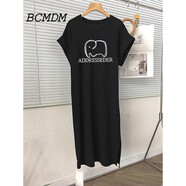 BCMDM香港潮牌度假背心連衣裙女 2025夏季新款寬松直筒沙灘休閑T恤裙子 黑色（小象款） M （80-105斤）