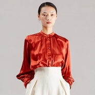 界內界外原創(chuàng  )設計師品牌重磅真絲白色襯衫女士2021年春季新款桑蠶絲長(cháng)袖別致上衣立領(lǐng)襯衣 酒紅色 S