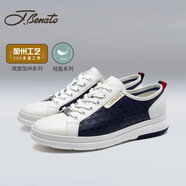 賓度（J.Benato）【官方發(fā)售】男鞋男士小白鞋男百搭舒適加州鞋輕奢品牌休閑皮鞋子 白色+藍色 44