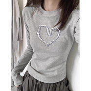 妃麗慕尚（FEILIMUSHANG）2025春秋季新款時(shí)尚印花灰色長(cháng)袖t恤女基礎款修身內搭上衣打底衫 1543-286灰色 L 建議115斤以?xún)?
                                         title=