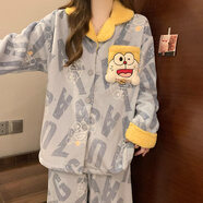 另約珊瑚絨睡衣女款秋冬季2026年新款加絨加厚卡通可愛(ài)冬款家居服套裝 Q2404AH 黃色貓咪 M