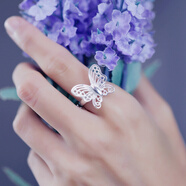 曲美思蝴蝶戒指女99足銀花戒指夸張大真銀蝴蝶結翅膀銀戒指食指開(kāi)口 開(kāi)口，可調節大小