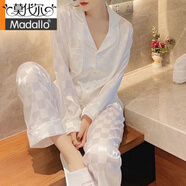 莫代爾【短款可選】睡衣女士輕奢女春秋長(zhǎng)袖開(kāi)衫套裝ins時(shí)尚冰絲家居服 【白】格子-雙長(zhǎng)089# L (98-110斤)
