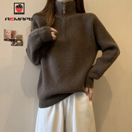 AEMAPE半拉鏈高領(lǐng)毛衣女2025春秋冬內(nèi)搭打底針織衫女慵懶風(fēng)上衣 MX-7249_咖啡色 M