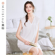 美標（MEIBIAO）商場(chǎng)同款純棉性感睡裙女士夏天宮廷風(fēng)公主連衣裙子全棉甜美家居服 白色 2XL (175)