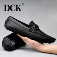 DCK高級豆豆鞋男真皮歐洲站一腳蹬男鞋軟底英倫百搭男士休閑皮鞋 黑色（現貨/四季款） 39（適合運動(dòng)鞋40碼）