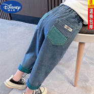 迪士尼（DISNEY）品牌女童春秋牛仔褲23款韓版時(shí)髦女寶寶外穿長(cháng)褲兒童寬松休閑褲子 綠色兜牛仔褲(高品質(zhì)) 150