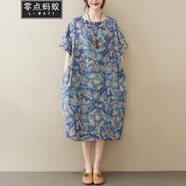 零點(diǎn)螞蟻加肥加大碼女裝夏季mm新款文藝復(fù)古印花棉麻連衣裙洋氣減齡遮肚子顯瘦中長(zhǎng)款裙子胖人女裝 圖片色 均碼【110-200斤】
