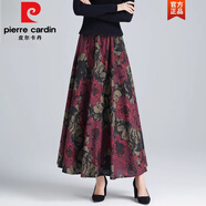 皮爾卡丹（pierre cardin）半身裙女2025秋新款棉麻長(zhǎng)款大尺碼高腰復(fù)古黃色氣質(zhì)印花大擺長(zhǎng)裙 抽象紅牡丹 S