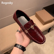 Rogosky香港潮牌豆豆鞋男士軟底一腳蹬單鞋夏季韓版高端休閑駕車懶人鞋子 酒紅色 37 皮鞋碼