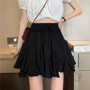 桃伊悠白色半身裙女春夏新款韓版百褶蓬蓬裙顯瘦百搭A字裙高腰修身短裙 001黑色【內襯安全】 M 建議96-110斤
