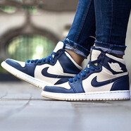 耐克（NIKE）女鞋 Air Jordan1 AJ1 運(yùn)動(dòng)休閑高幫拉鏈籃球鞋 AQ9131-401 海軍藍(lán) 翻毛皮麂皮 35.5
