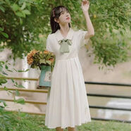 DOGHC12女大童連衣裙15胖女孩18初中高中學(xué)生女裝夏季新款學(xué)院風(fēng)中長裙 淺綠色 杏色配綠色領(lǐng)帶 L【110-120 斤】