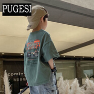 男童短袖T恤純棉夏季新款兒童半袖上衣韓版中大童洋氣寬松童裝潮 孔雀綠 純棉 160 (建議身高160左右)