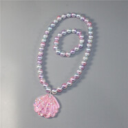 夢(mèng)君宸兒童女寶寶小女孩配飾貝殼仿珍珠珠子項鏈手鏈套裝二件套女童飾品 粉色